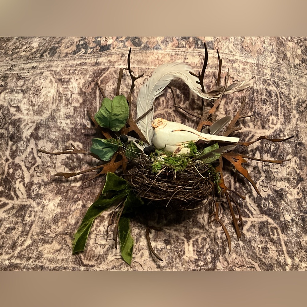 Custom Decorative Bird Nest Wall Art with Greenery and Feathers